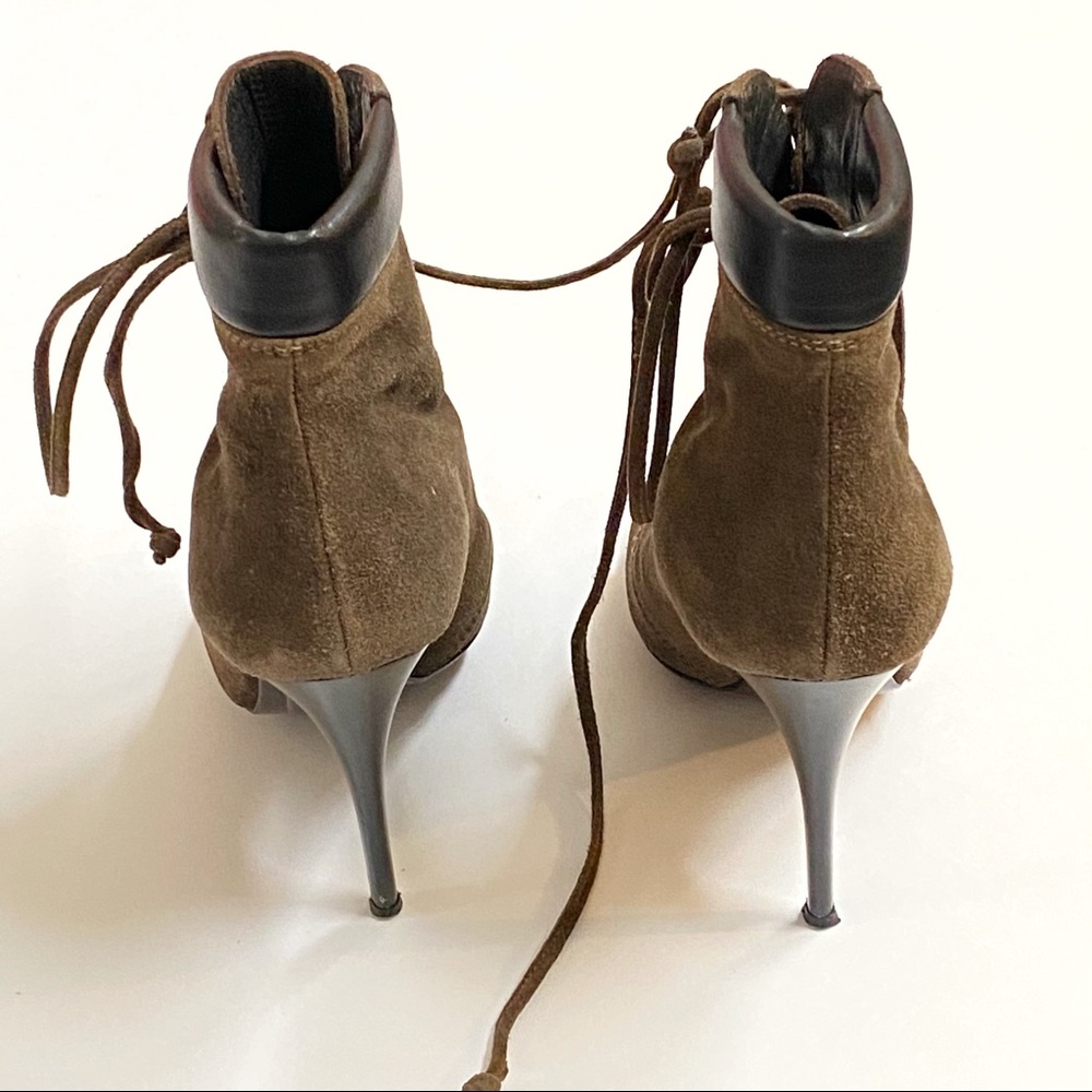giuseppe zanotti green black suede leather lace up peep toe high heel ankle boot - Picture 6 of 9